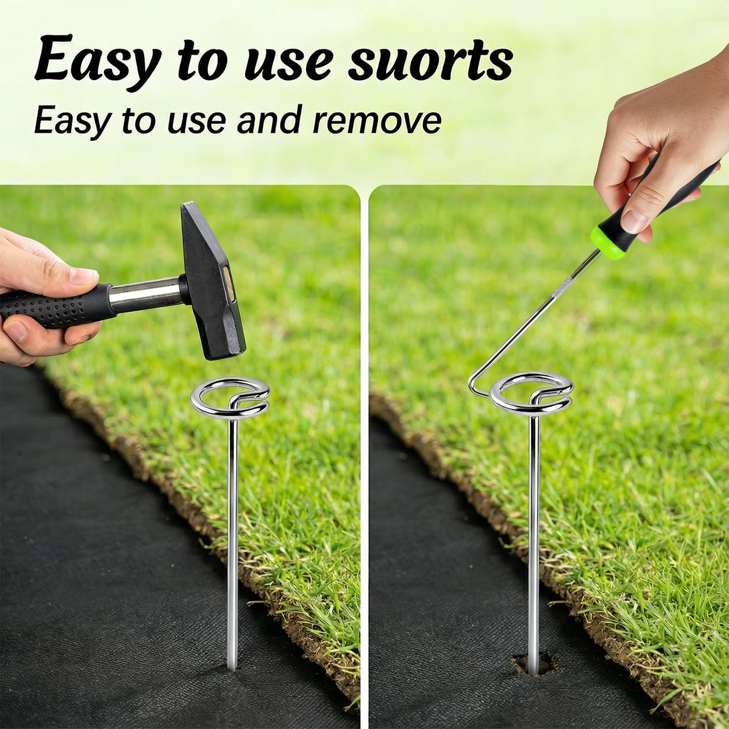 120Pcs Landscape Fabric Pins, Weed Barrier Stakes with 60Pcs Gaskets, 1Pcs Pick Hook, 6 Inch Landscape Stakes for Plant Cover, Tent, Weed Barrier Fabric, Turf and Outdoor Decoration