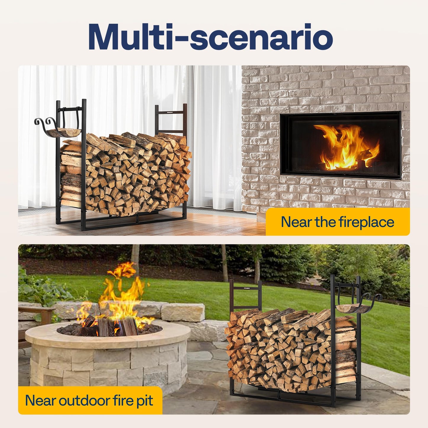 VIVOHOME 3ft Heavy Duty Indoor Outdoor Firewood Storage Log Rack with Kindling Holder