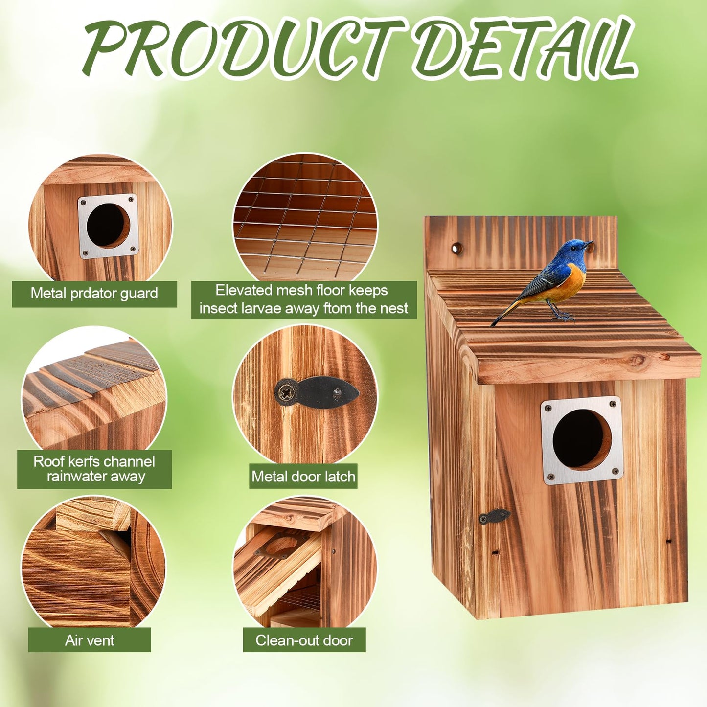 4-Piece Outdoor Bird House Set, Bird Houses for Outside with Metal Guards, Safety Locks, Flight Slots, & Ventilation, Bluebird Houses with 1-1/2" Entrance for Bluebirds, Wrens, Finches