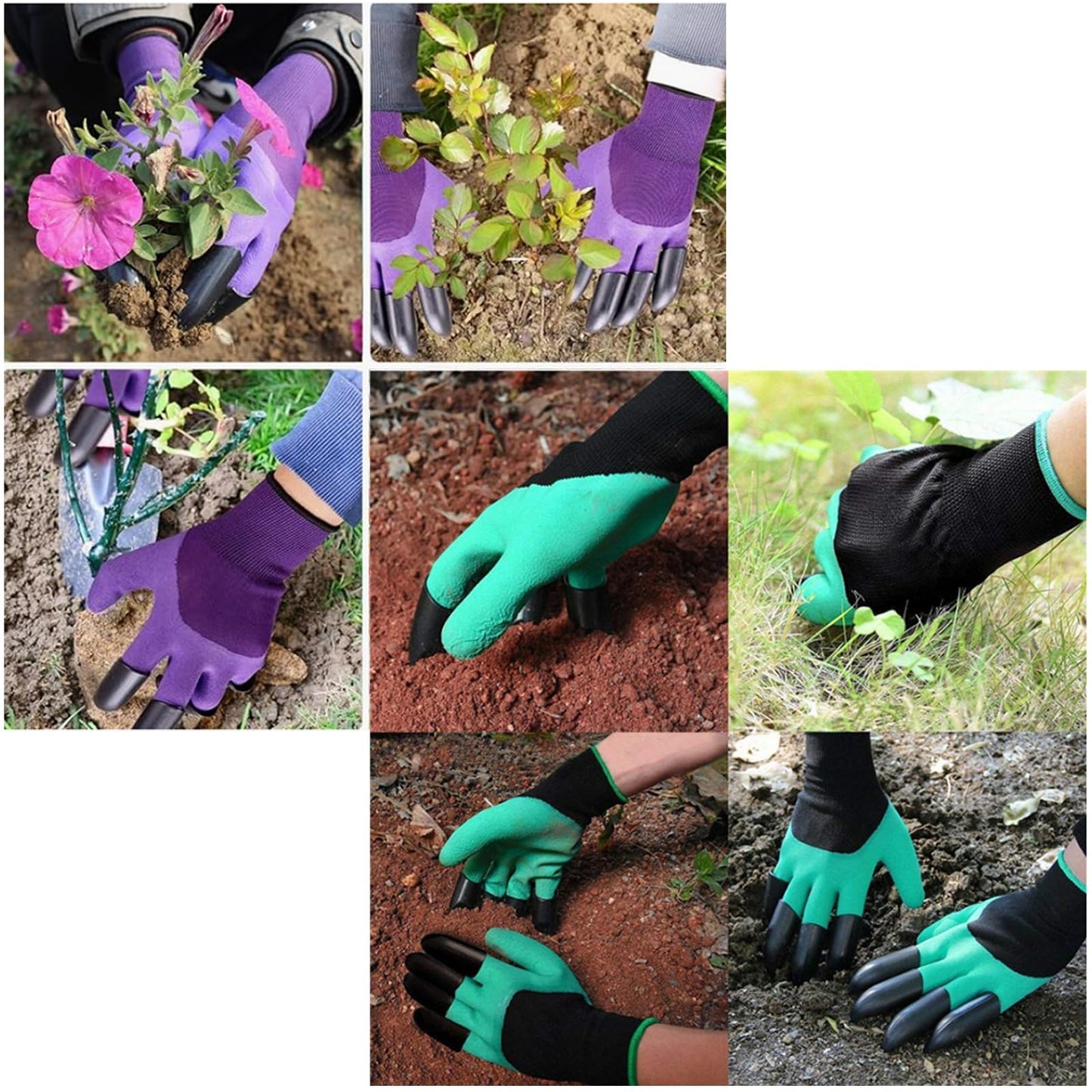 AsggBah 2Pairs Claws Gardening Gloves Garden Gloves with Claws for Planting Digging Paking Waterproof Garden Glove Claws Best Gift for Women (Green+Purple)
