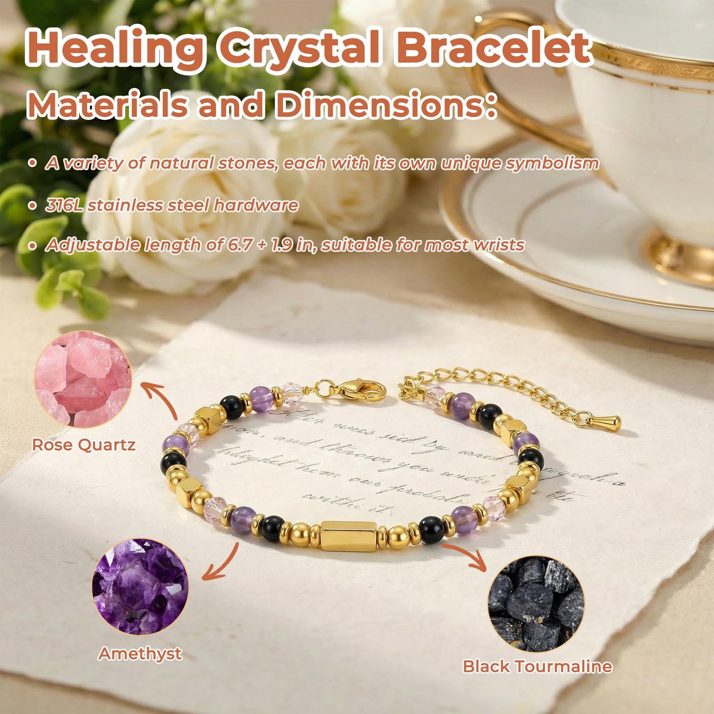 QINJIEJIE Anxiety Relief Bracelet for Women Stress Relief Gifts Healing Crystals Kalm Menopause Bracelets Depression Amethyst Crystal Anti Anxiety Panic Attack Relief Jewelry Crystal Bracelet