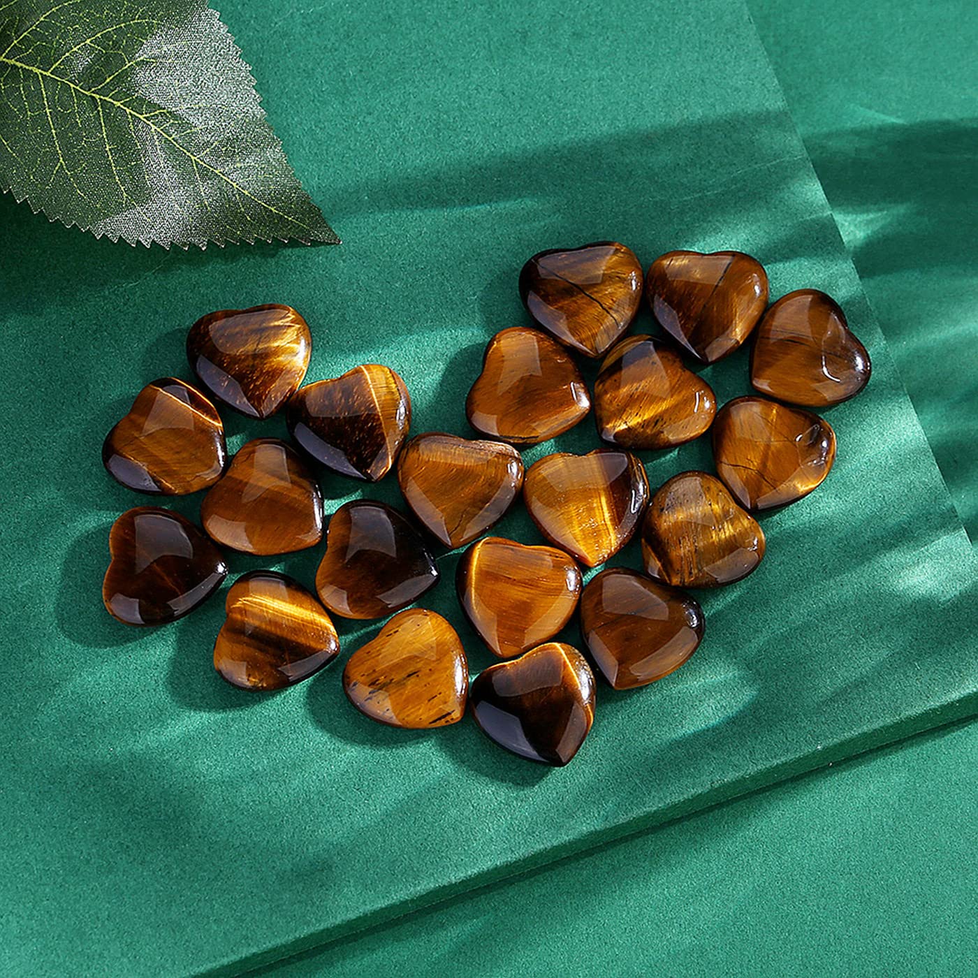QINJIEJIE 20 PCS Natural Heart Healing Crystals Tigers Eye Polished Crystal Stones Mini Cute Pocket Palm Love Gemstones Set Bulk Wholesale Reiki Energy Balancing Valentine's Day Gift