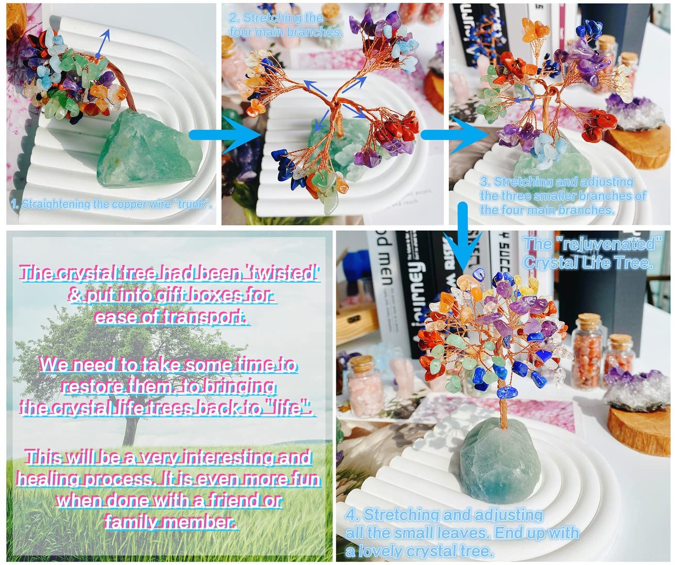 QINJIEJIE White Howlite Healing Crystals Tree Decor Natural Stone Crystal Reiki Gemstone Base Copper Wire Money Tree of Life Home Office Decor Spiritual Energy Feng Shui Good Luck Gift