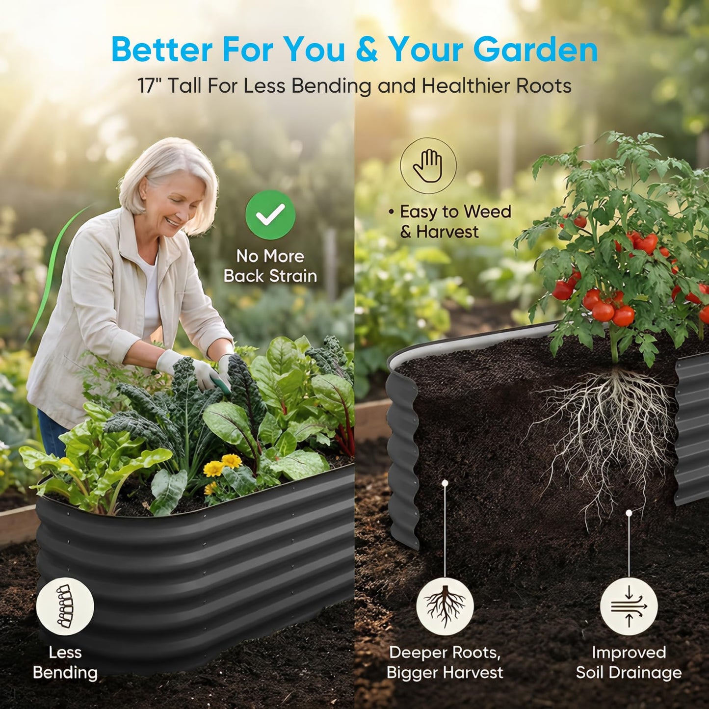 TABU Galvanized Raised Garden Bed Outdoor, 8x4x1.5 Ft Metal Planter Box with Anti-Cutting Edge, Rust-Resistant Garden Bed Kit for Outdoor Gardening, for Vegetables, Flowers, Herbs, Grey