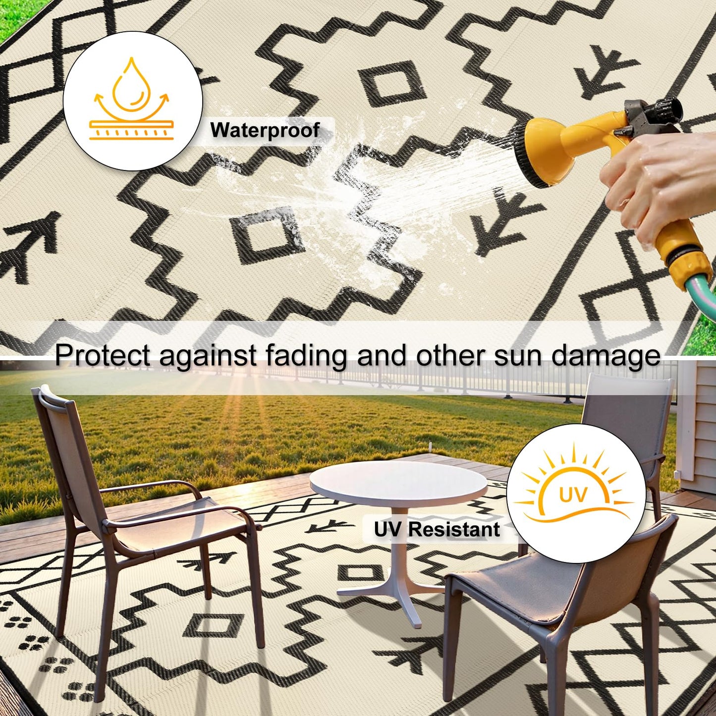 Uphome Outdoor Plastic Straw Rug, 6x9 ft, Reversible Waterproof, Tan Boho Patio & RV Camping Rug for Outside & Indoor Outdoor Use, 6'x9'