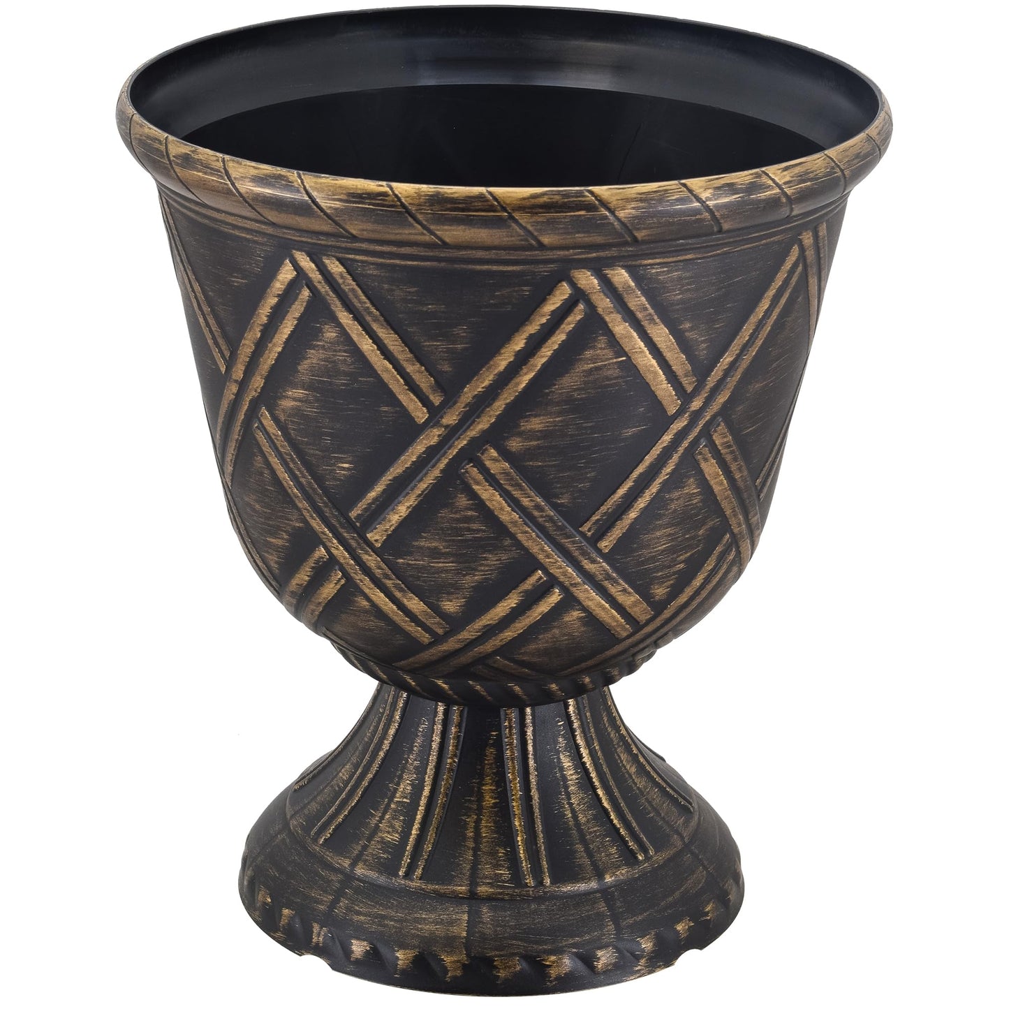 Arcadia Garden Products PL60GD Lattice Plastic Garden Urn, Classic Decorative Garden Pot Planter for Indoor and Outdoor Plants, Gold