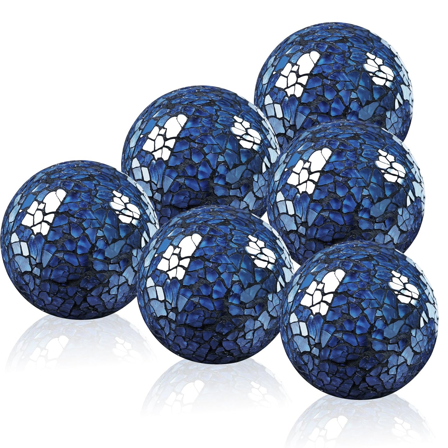 Yazikisa 2.5 Inch Glass Balls Decorative for Bowl Blue 6 PCS Mosaic Crack Orbs Set Solid Round Sphere Globe Vases Filler Coffee Table Holiday Ornaments Mantle Decor Modern