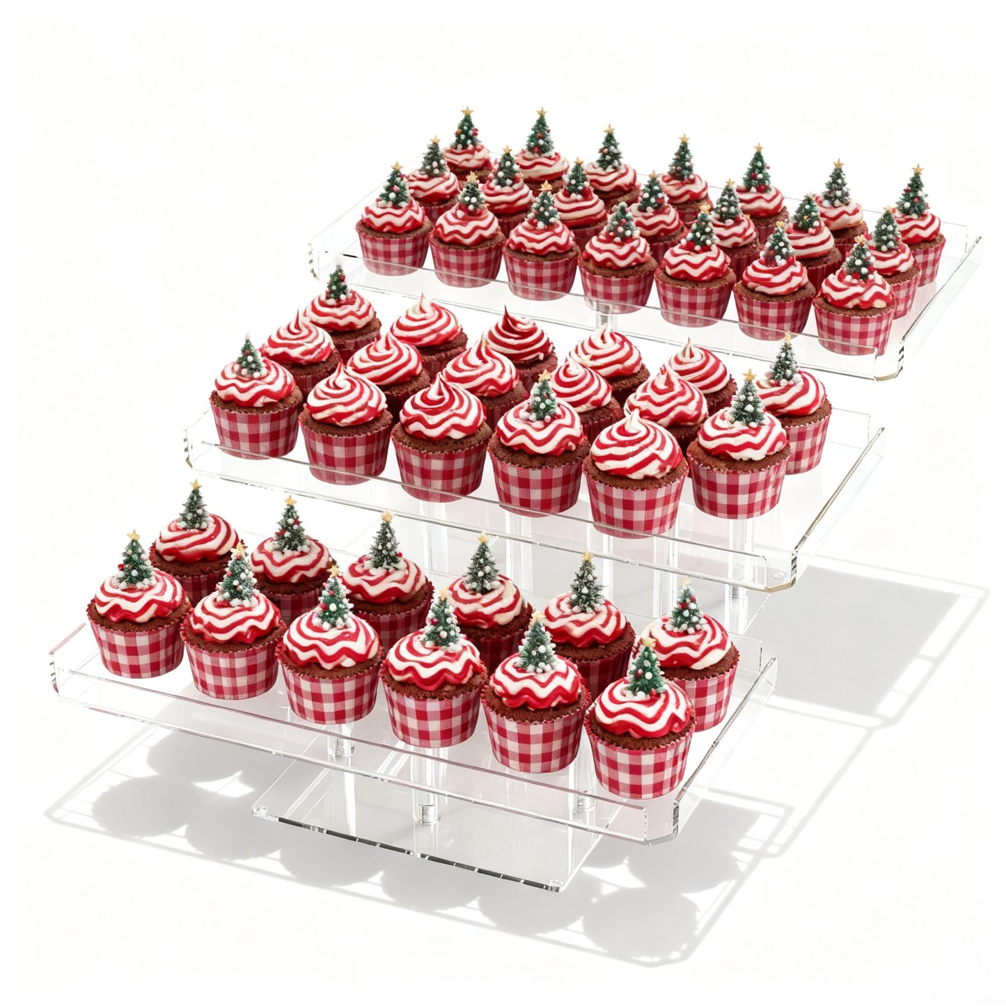EffiQ-Rate 3 Tier Cupcake Stand, Transparent Acrylic Dessert Table Display Set, Adjustable Tiered Cupcake Holder Tower for Baking Serving on Weddings, Baby Showers, Birthday Party Buffet