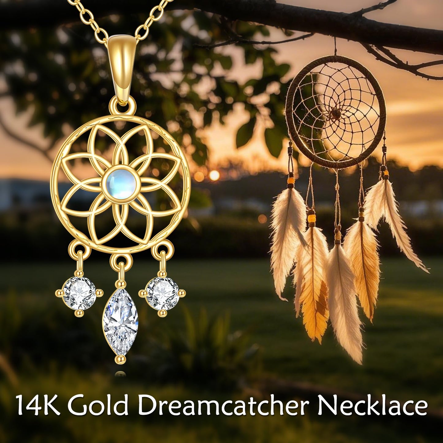 KECHO 14k Gold Dream Catcher Necklace Yellow Gold Dream Catcher Pendant Birthday Gifts for Women Jewelry Gifts for Her
