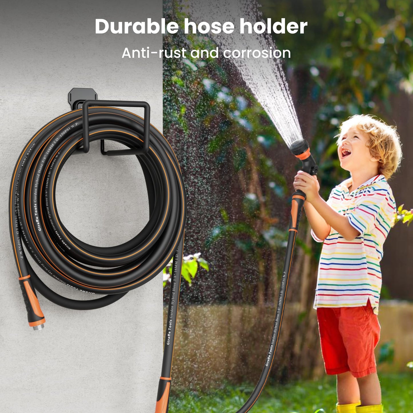 Giraffe Tools Garden Hose 5/8", Water Hose Heavy Duty, Flexible, Lightweight Hybrid Hose with Swivel Handle, with Hose Splitter, Nozzle and Yard Sprinkler, 50ft Male to Female Fittings, Burst 600 PSI