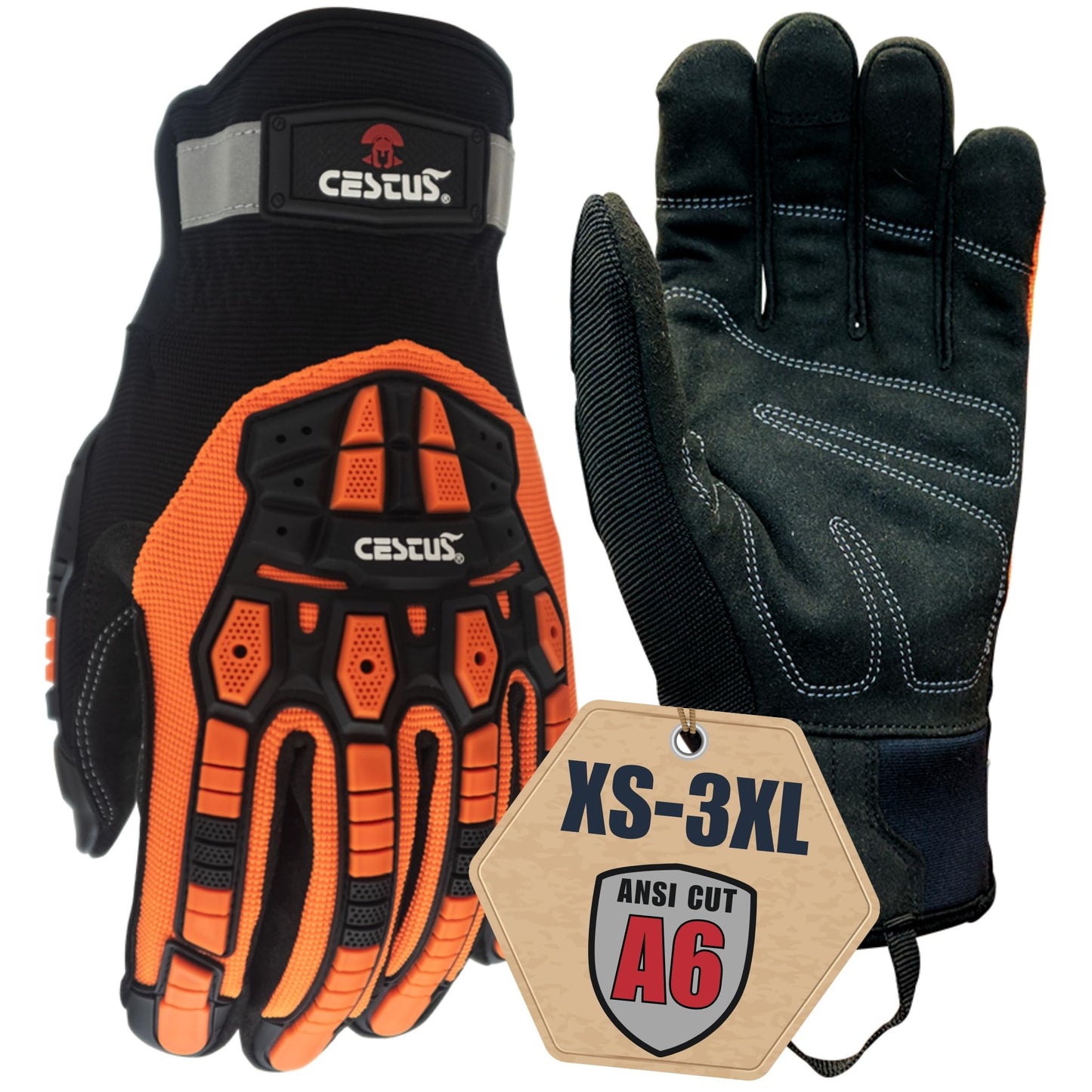 Cestus 6161, ANSI A6 Cut-Resistant Impact Gloves (1,3,10,50 Pairs) Dense Fabric Palm, Heavy Duty Safety Work Gloves, Utility (1 Pair, Small)
