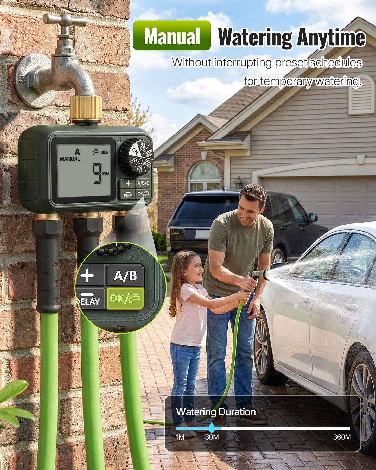 WILAWELS Brass Sprinkler Timer with Swivel, Programmable Water Timer for Garden Hose with Auto/Manual/Rain Delay Watering, Digital Irrigation System Kit,for Garden, Yard, Lawn 3 Outlet F13WT06