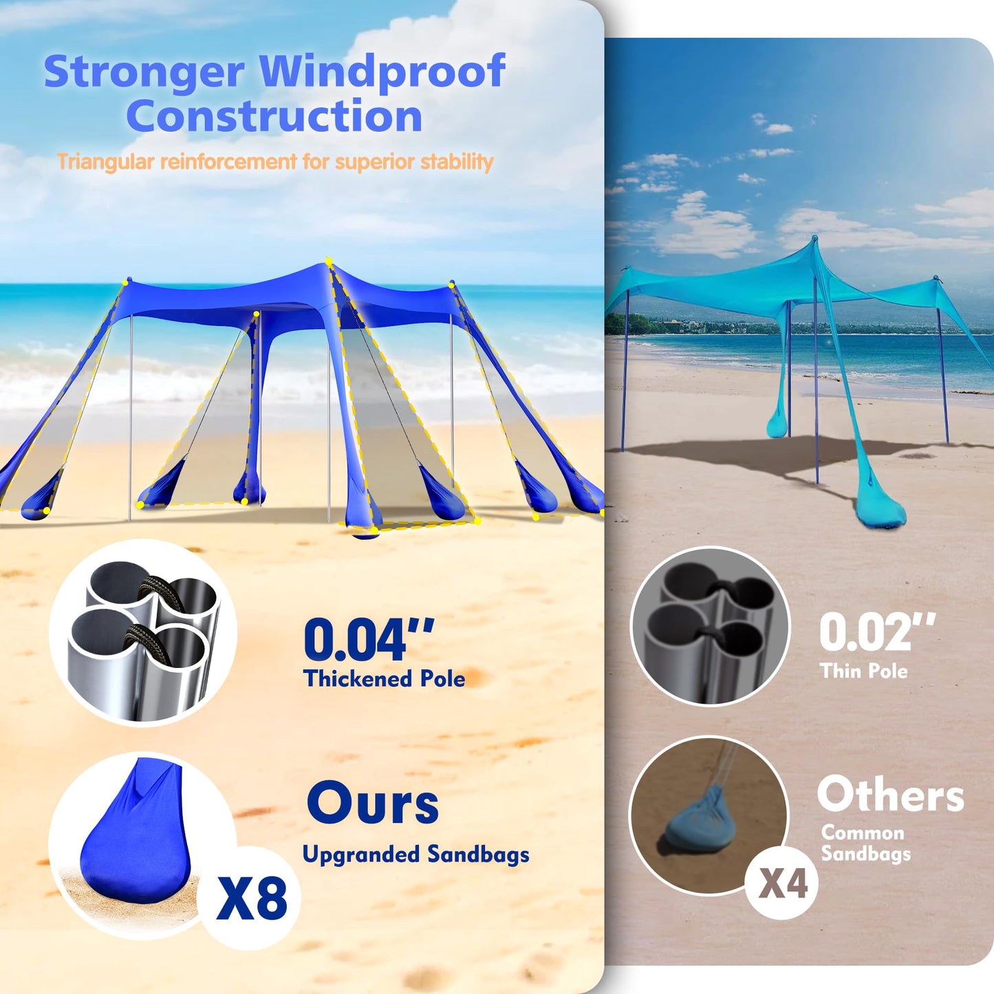 2PM SPORTS Beach Tent Sun Shelter 10x10 FT - UPF 50+ UV Protection, 8 Sandbags, Easy Setup, Portable Beach Shade Canopy for Family Picnic Camping Travel