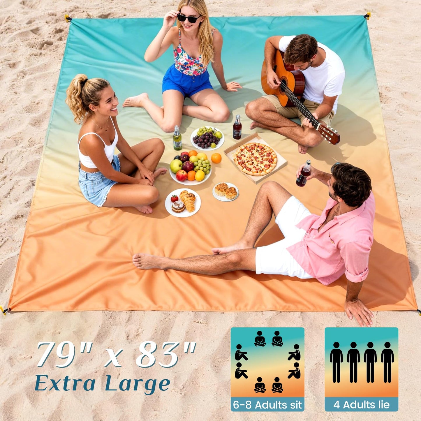 sapsisel Beach Blanket Waterproof Sandproof, Extra Large Beach Mat 79 * 83inch,Outdoor Picnic Blanket with 4 Stakes for Travel Beach Camping Hiking
