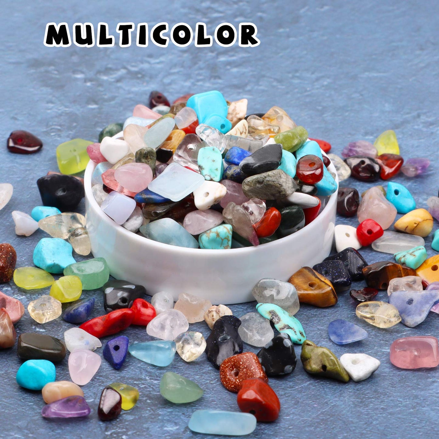 500 pcs Natural Chip Stone Beads, Multicolor 5-8 mm Irregular Gemstones Healing Crystal Loose Rocks Bead Hole Drilled for Jewelry Making Bracelet