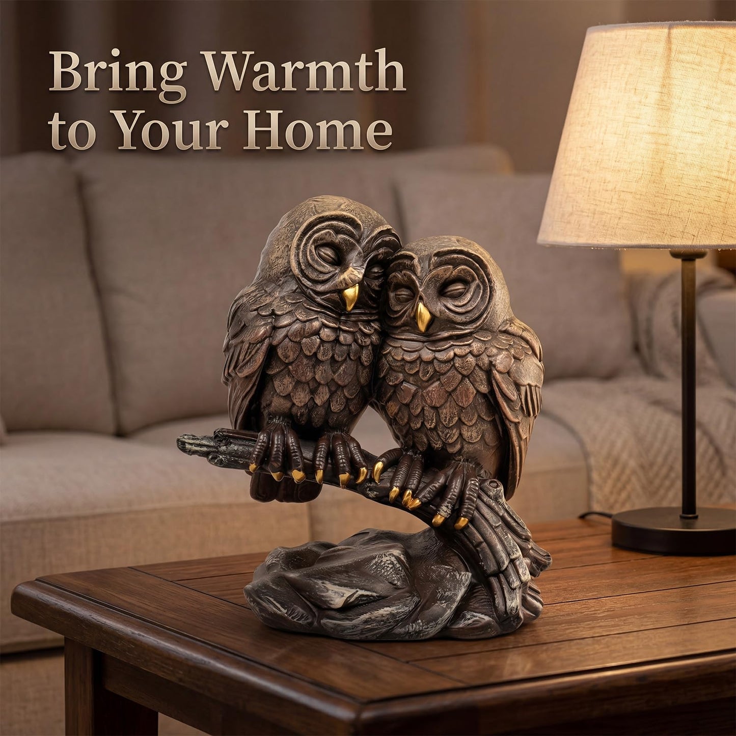 Cisina Owl Lovers Statues Home Decor,5 Inch Owls Couple On Tree Branch Figurine Decor for Bookshelf,Bedroom,Living Room,Office,Desk & Shelf,Animal Sculptures Bronze Wedding 8 Year