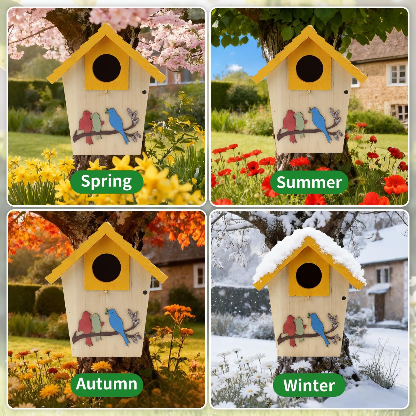 Wooden Bird Houses Bird House for Outside,Yellow Wood Bird House for Outdoors, 1.5" Entrance Hole Bird Houses for Garden Blue Bird Hummingbird Wren Cardinal Swallow Sparrow Finch