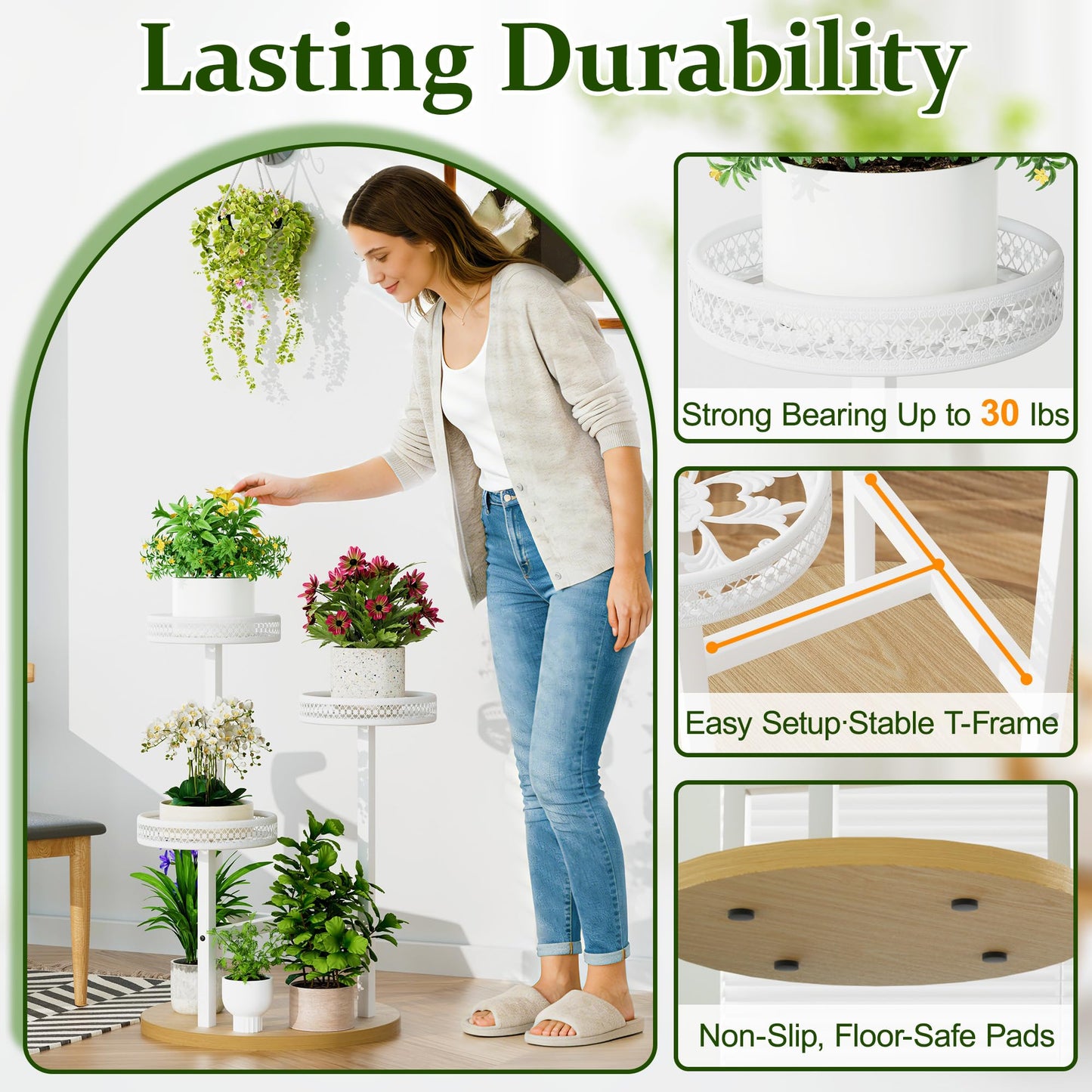 NQW Tall Plant Stand Indoor Outdoor, Corner 3 Tier Metal Flower Pot Stands,Heavy Duty Plant Shelf for Living Room Bedroom Balcony