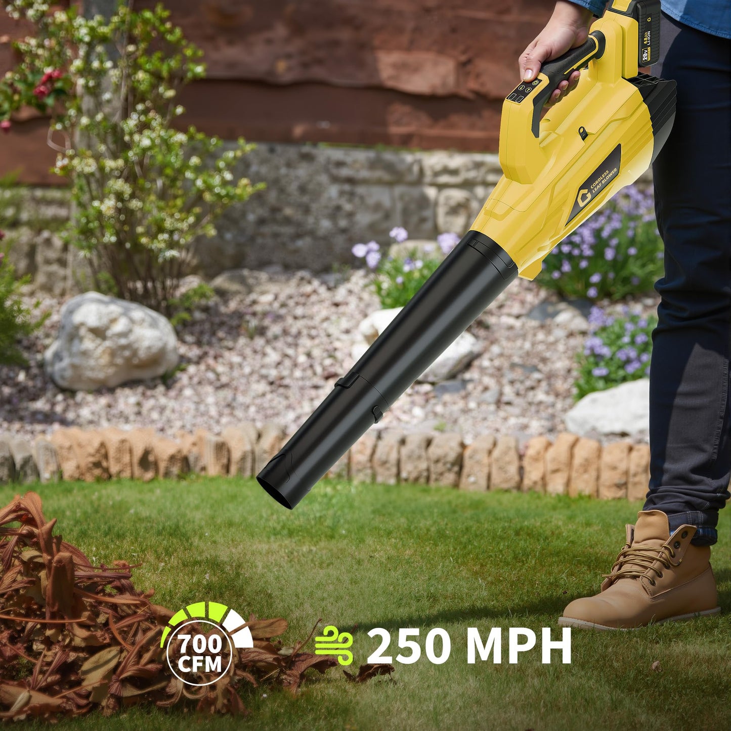 GarveeTech Electric Leaf Blower with Battery and Charger, Cordless Leaf Blower with 700CFM & 250MPH, 20V Handheld Battery Leaf Blowers for Lawn Care, Leaves Cleaning, Dust Blowing