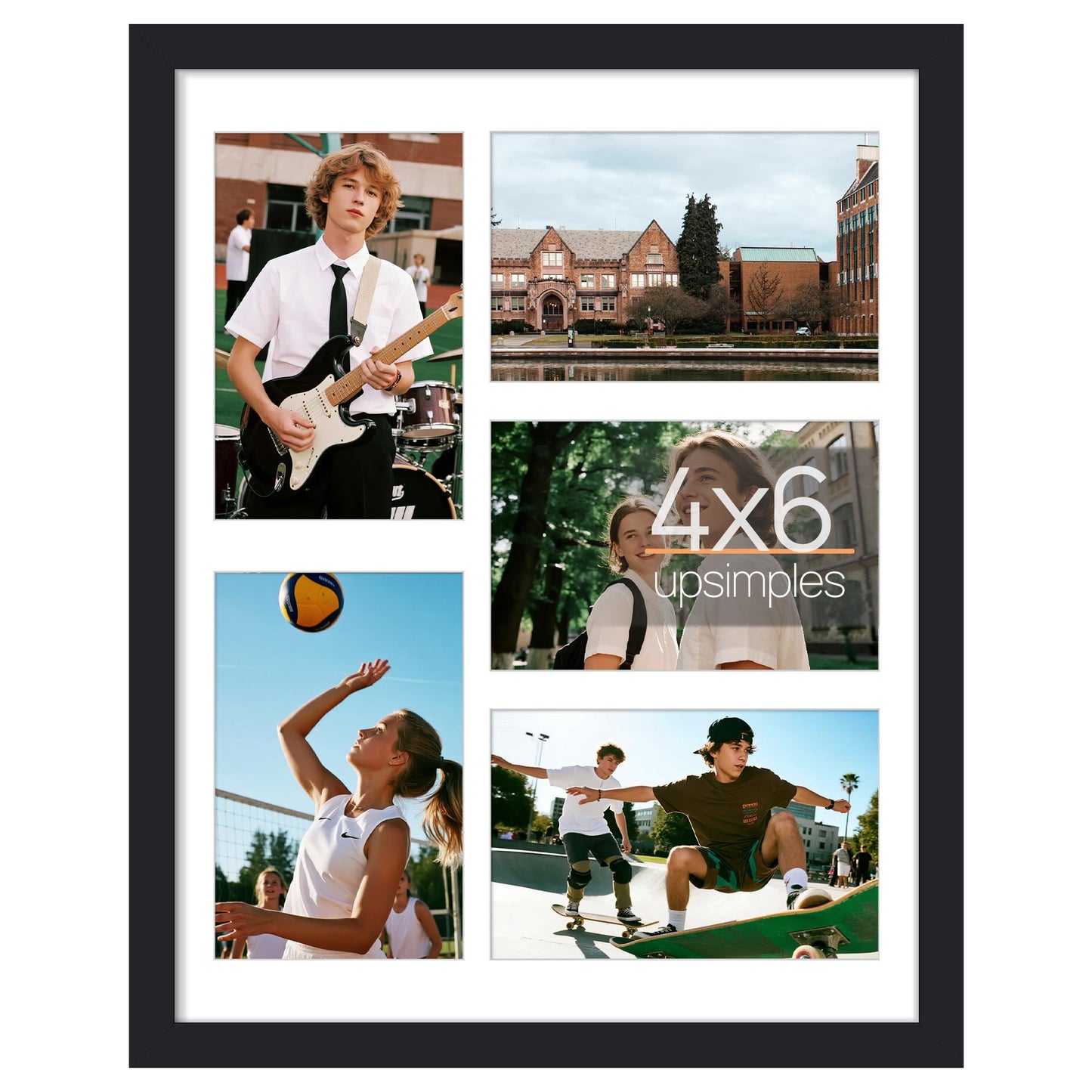 upsimples 11x14 Collage Picture Frame, Display Pictures 5 4x6 with Mat or 11x14 Without Mat, Wall Hanging 5 4x6 Picture Frame Collage Wall Decor, Black, 1 Pack