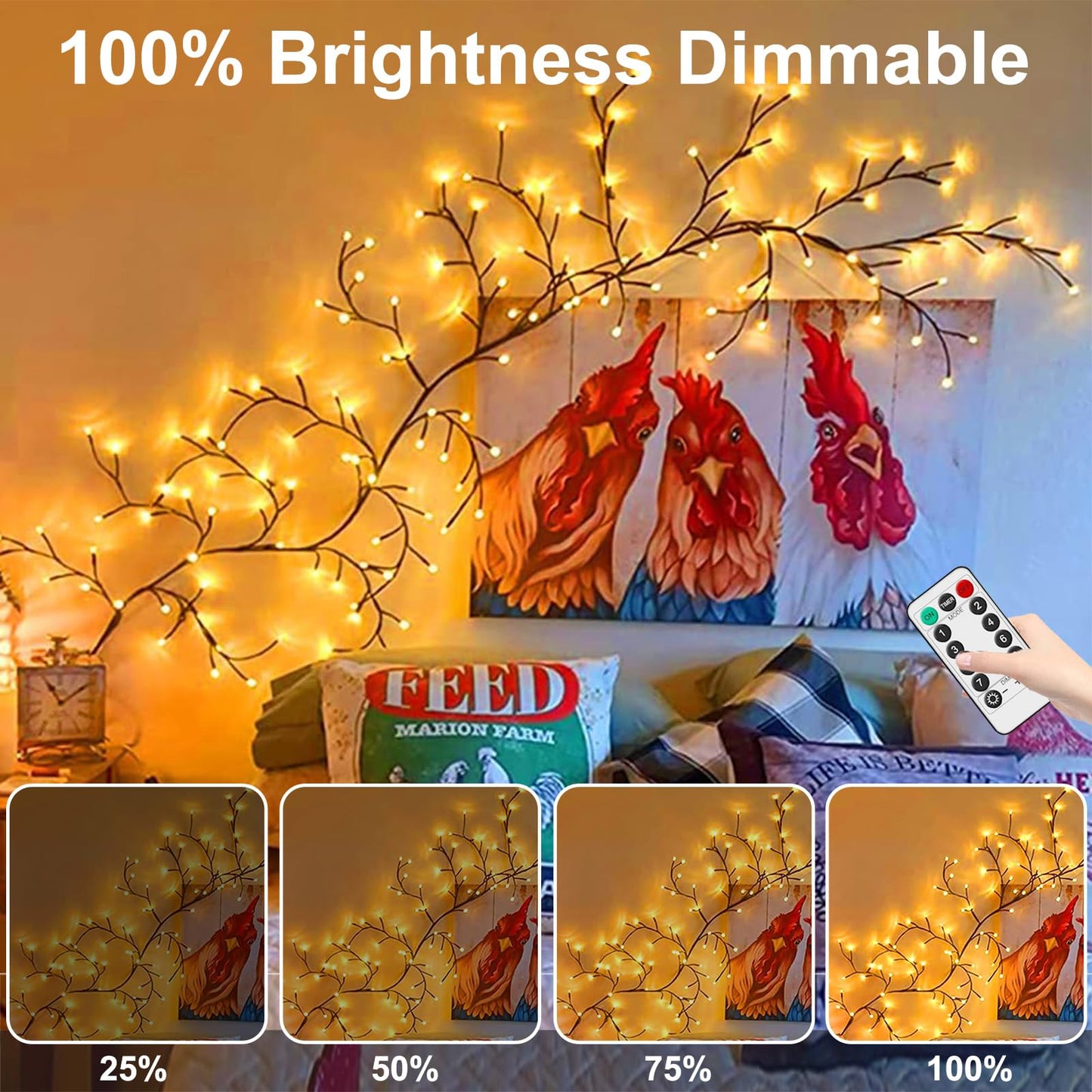 Vines for Home Decor with Remote, 7.5Ft Christmas Swags Decorations Indoor Artificial Plants Tree Branches 144 LEDs Lighted Willow Vine Lights for Walls Bedroom Living Room Decor Aesthetic (1PCS)
