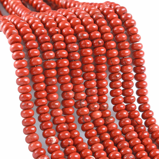 76pcs 5x8mm Natural Stone Chinese Red Jasper Rondelle Spacer Loose Beads Abacus Disk Stone Round Loose Gemstone Beads for Jewelry Making DIY Bracelet Necklace