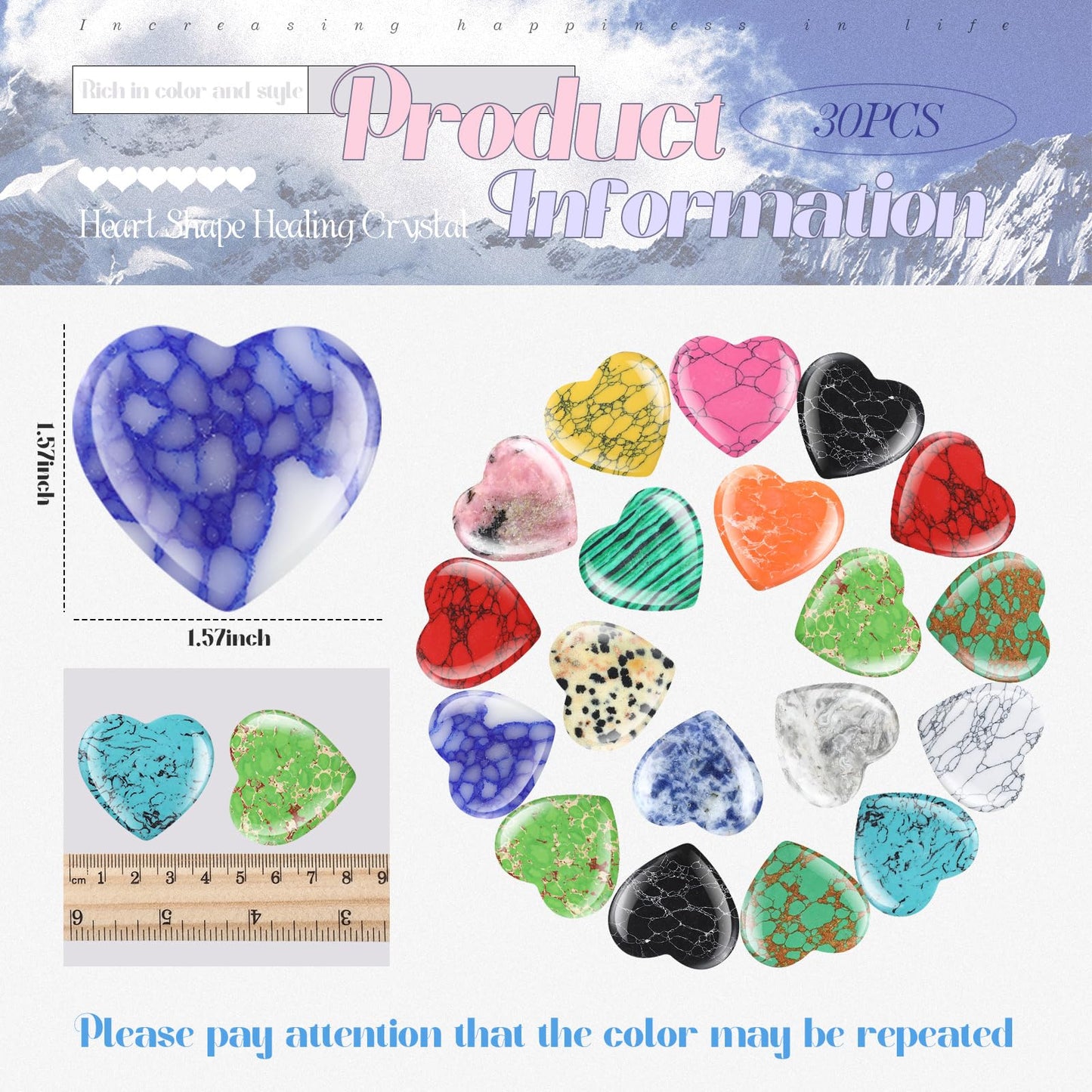 Nuenen 30 Pcs Heart Shape Crystals Stone Bulk 1.57 Inch Gemstone Mother Gift Heart Rocks Quartz Love Wholesale Pocket Palm for Women Mom Wedding Witchcraft Reiki Decoration