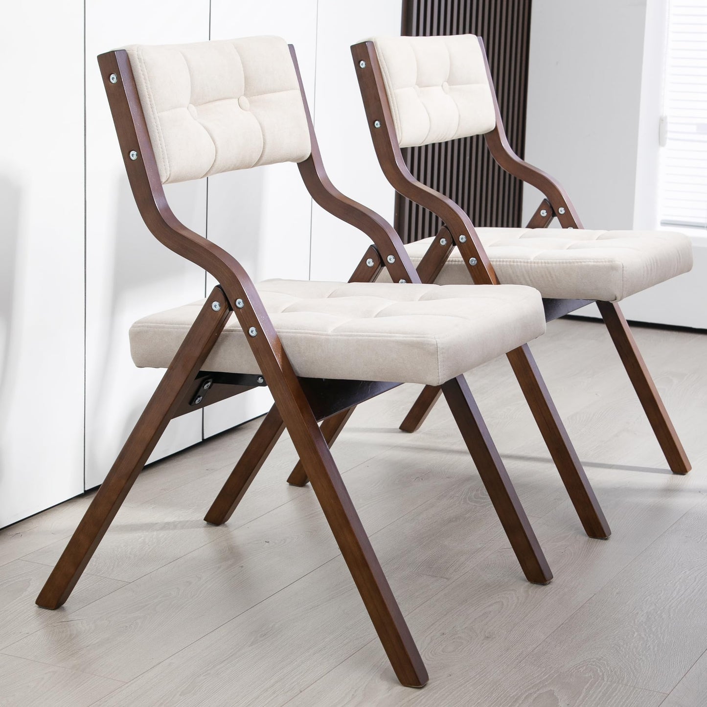 HOMEFUN Folding Chairs with Cushion, Wooden Padded Foldable Chair 2 Pack, Portable and Assembled Seat for Guests Kitchen Office Wedding and Party, Camel