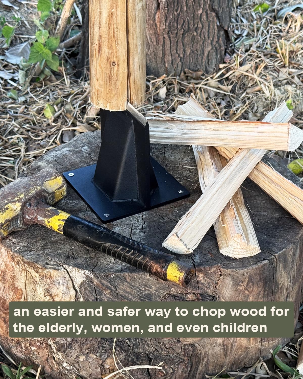 Fletzorb Kindling Splitter Firewood Log Splitter, Heavy Duty Steel No-Axe Wood Chopper, Manual Safe Wedge Cracker Tool with Cut-Resistant Gloves Set