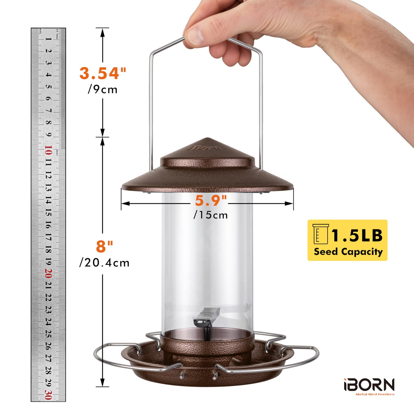iBorn Bird Feeder Metal Squirrel Chew Proof Bird Feeders for Outdoors Hanging Outside for Cardinal, Holds 1.5LB Seed with 3 Perchs, Brushed Coffee (Seed is not Included)
