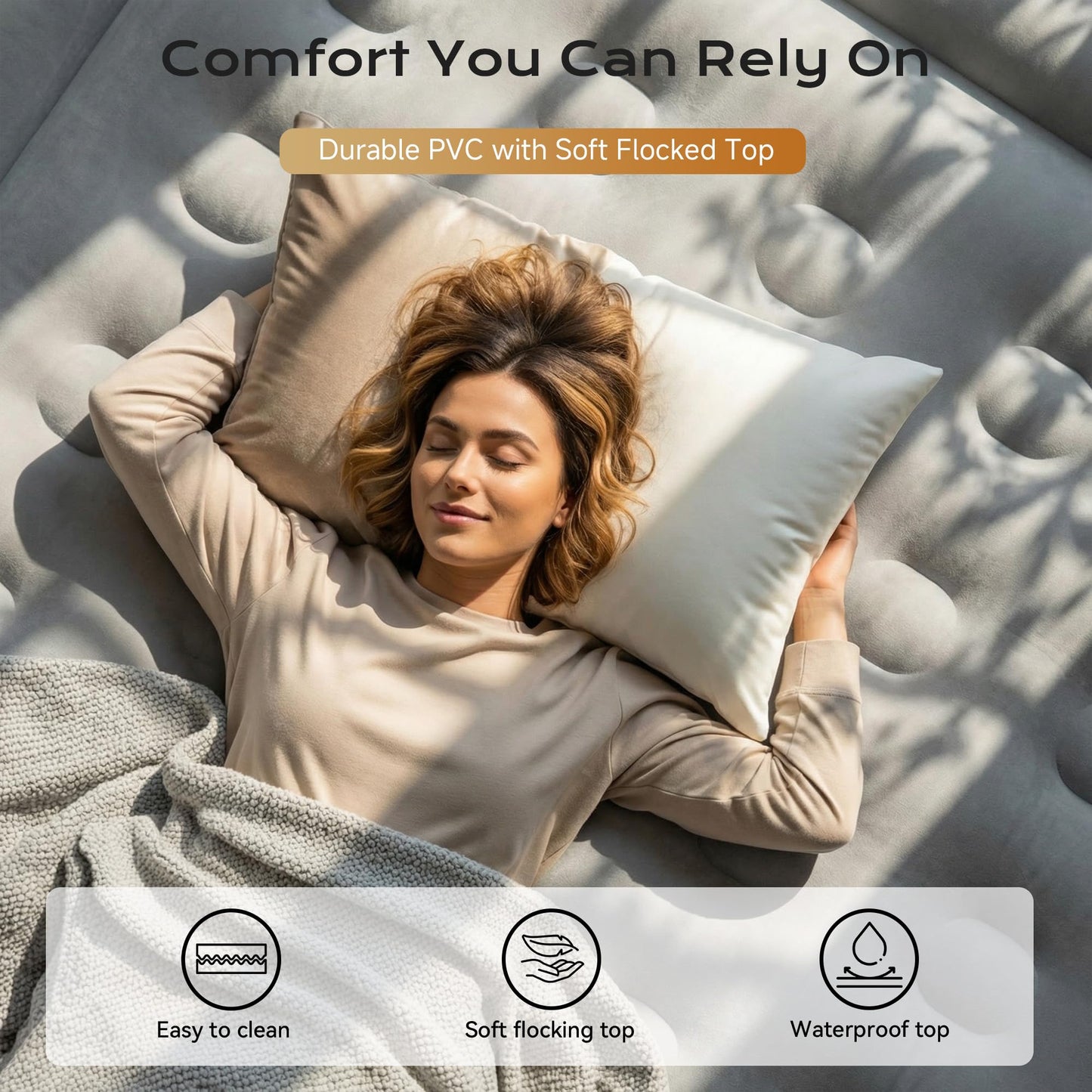 Sebor Air Mattress Queen with Built-in Pump 18", Comfortable Self-Inflating Blow up Mattress with High-Speed Pump, Durable Queen Size Air Mattress with Storage Bag for Guests, Moving, Camping, Travel