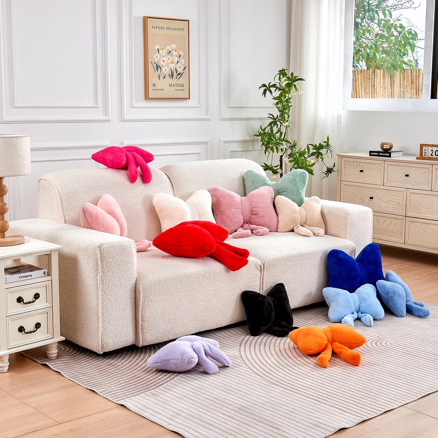 XVTRU Pink Bow Pillow, Soft Bow Decorative Pillows with Faux Rabbit Fur, Cute 12" Bow Throw Pillows, Aesthetic Home Decor Bow Shaped Plush Pillow for Bedroom Sofa Couch