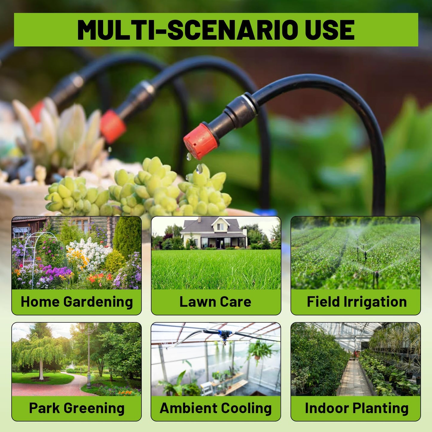 Kekangerly 100FT Drip Irrigation Kit - 28 Adjustable 360° Nozzles & T-Connectors for Garden, Lawn & Plant Watering System