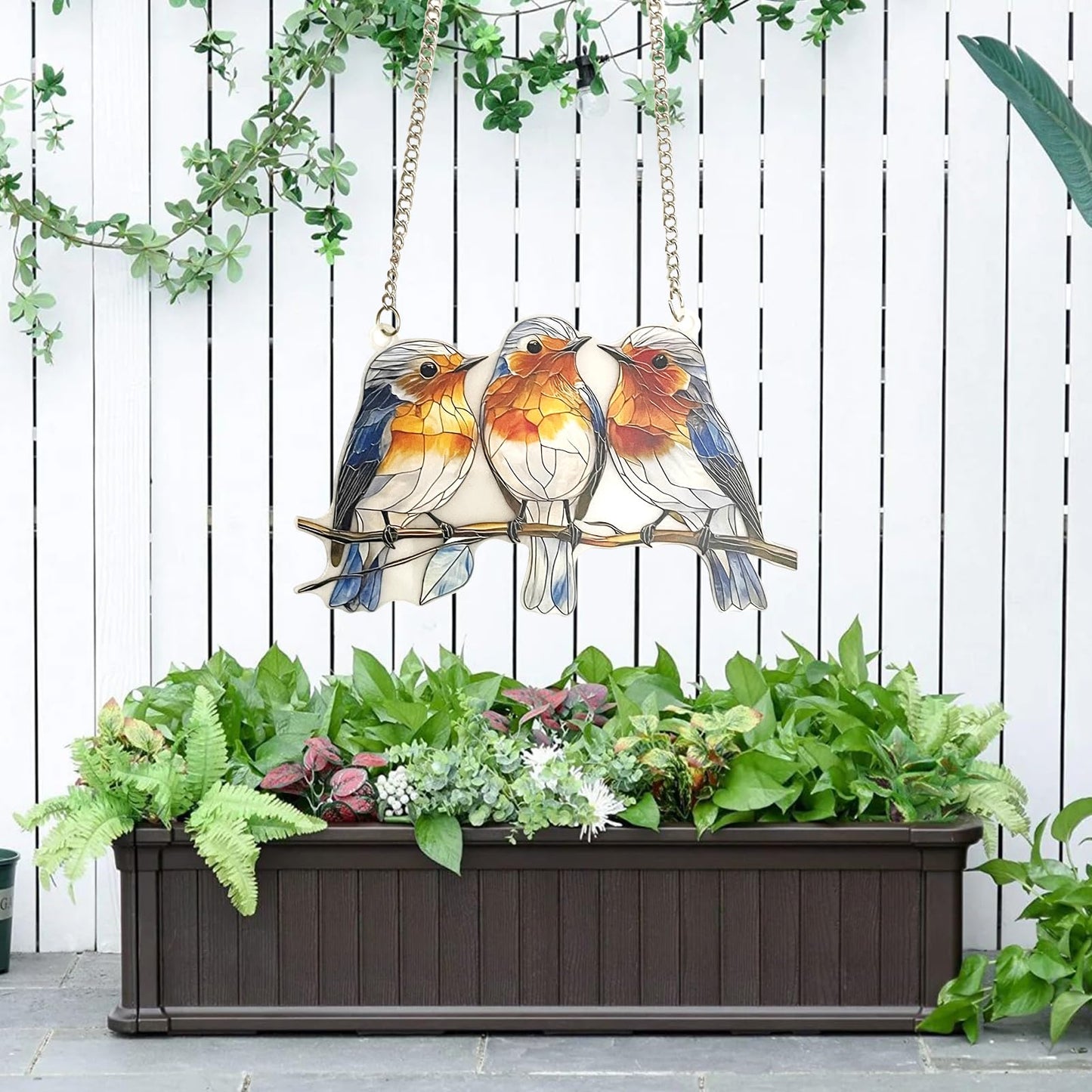 Stained Glass Window Hanging Bird 2D Stain Acrylic Panel Window Hanging Decor Gift for Women Mother's Day Christmas (15CM-Sparrow Bird)