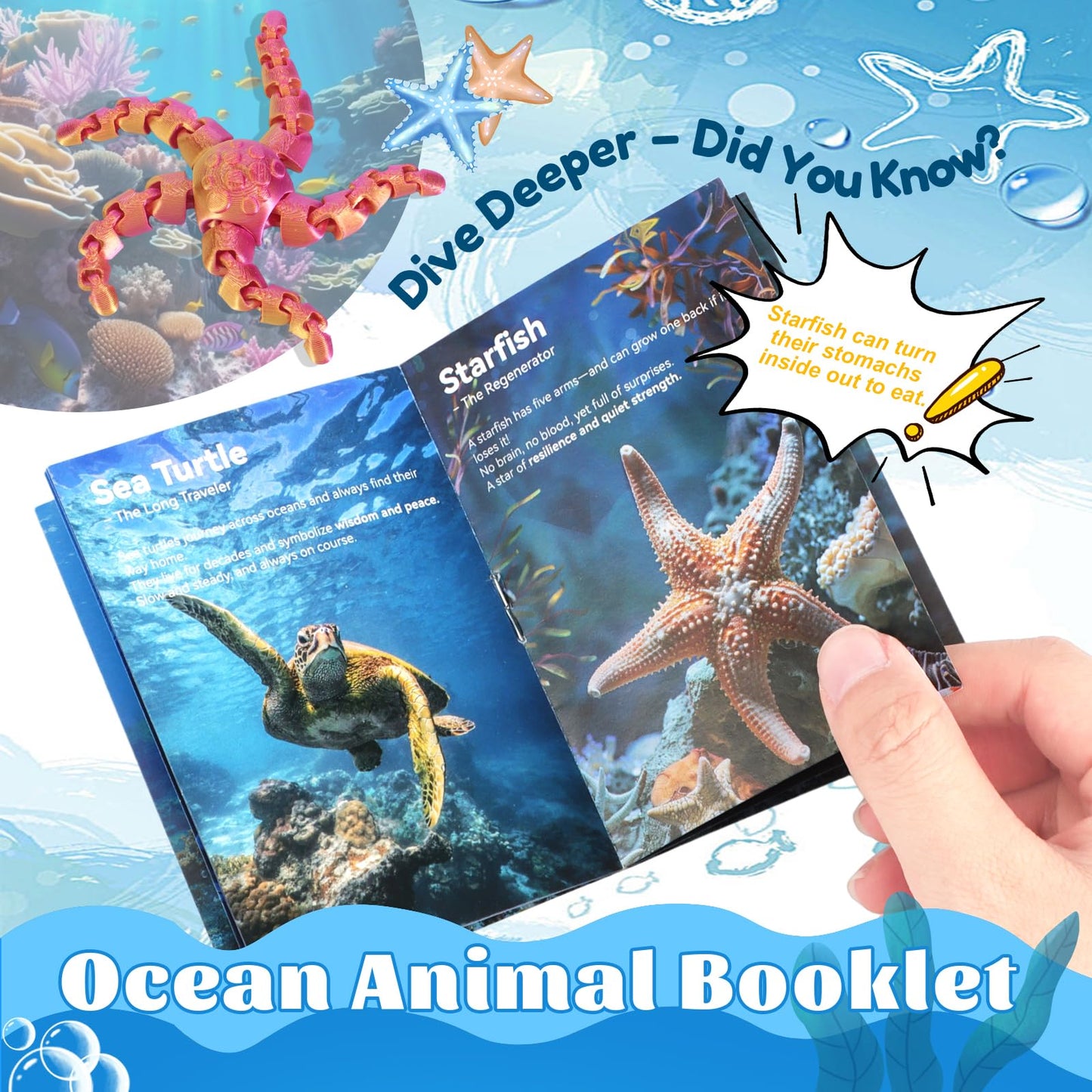12 Pack 3D Printed Animal Toys, Desk Pets Sea Animal Toys with Educational Booklet for Kids Age 3 4 5 6 7 8, Ocean Animals Figurines Fidget Toy Birthday Gifts Office Desktop Home Decoration