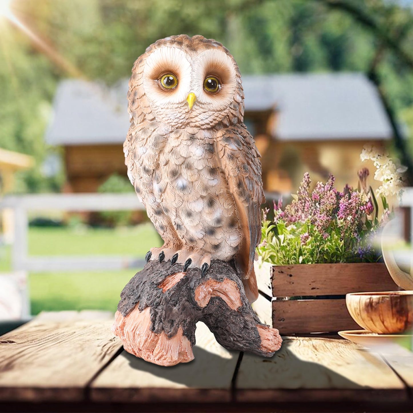 WONDER GARDEN Owl Statue Decor, Outdoor Resin Owl Figurine Sculpture for Home Outside Porch Patio Lawn Yard Decorations or Housewarming Gifts