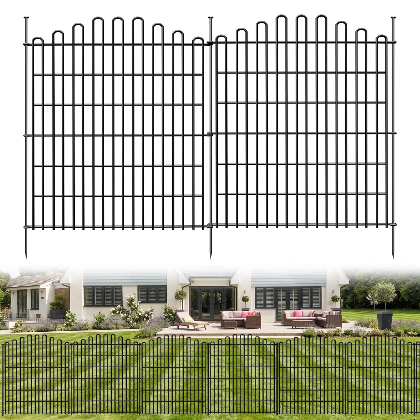 5 Panels No Dig Decorative Garden Fence, 33in H x 11.8ft L Animal Barrier Fencing, Rustproof Dog Fence Outdoor for Yard, Metal Wire Panel Border, Classic Arched-Top Panels for Patio, Flower Bed