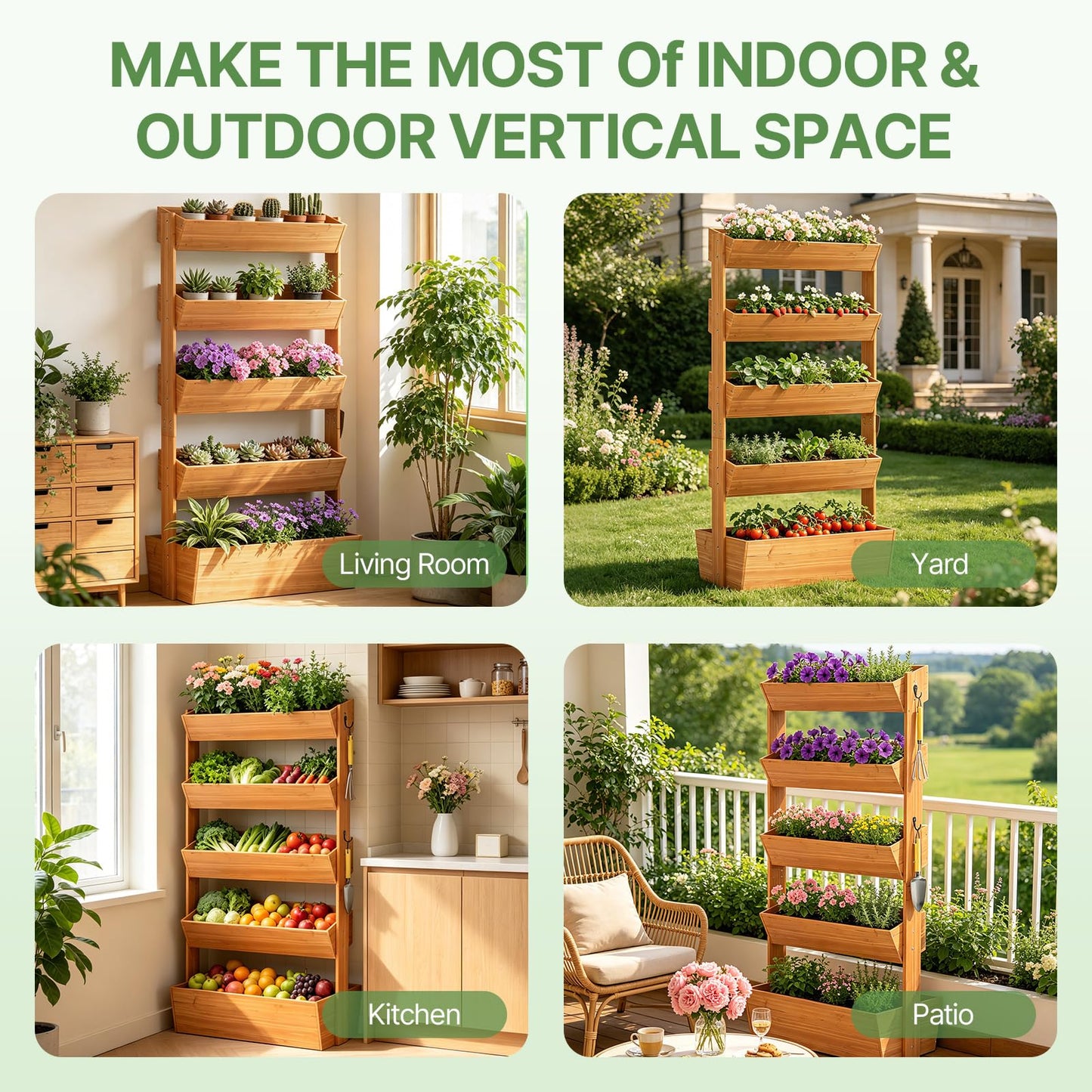 Suteck Raised Garden Bed, Vertical Wooden Raised Garden Bed, 5 Tier Garden Planters Freestanding Plant Stand Flower Rack Wooden Planter Box For Plants Flowers Herbs Vegetables Indoor Outdoor Gardening