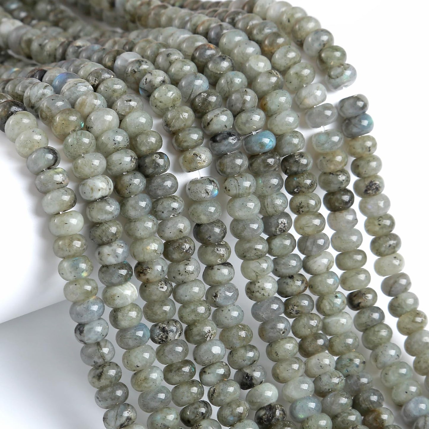 5x8mm 76pcs Natural Gray Labradorite Stone Rondelle Spacer Loose Beads Abacus Disk Stone Round Loose Gemstone Beads for Jewelry Making DIY Bracelet Necklace