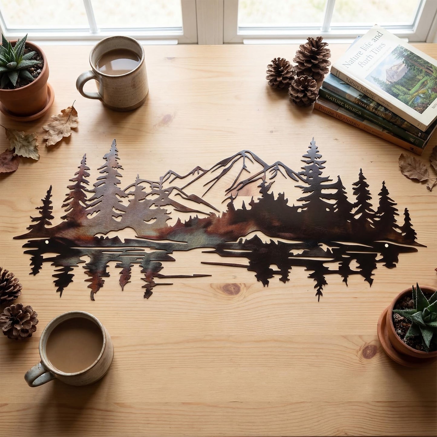 Novabright Mountain Reflection Wall Art Natural Metal Landscape Wall Decor Modern Rural Aesthetic Mountain Art Decoration for Living Room, Bedroom, Office, 6.3 x 13.8 Inches