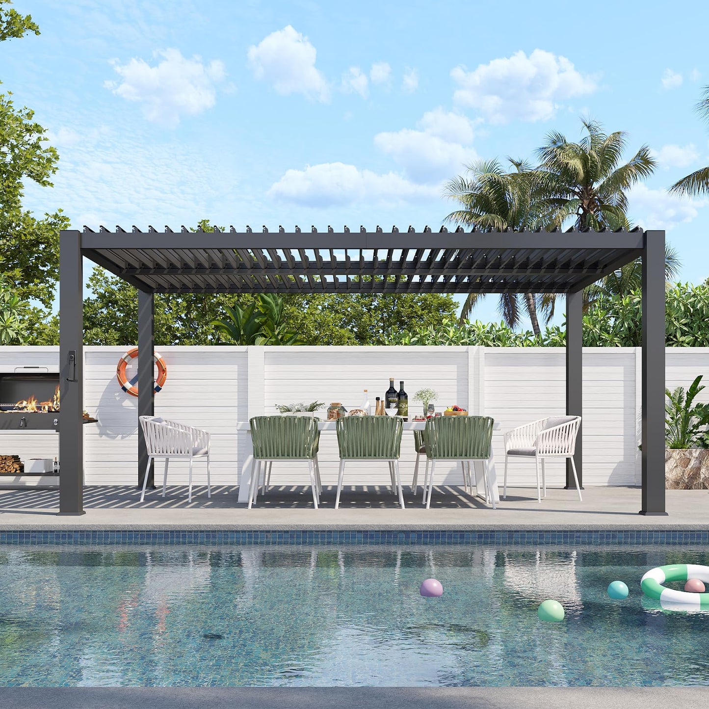 Aoxun Louvered Pergola 10' x 16' 96S Outdoor Metal Pergola with Adjustable Top for Decks, Gardens and Backyards, Easy Assembly via Structural Patent, Gray