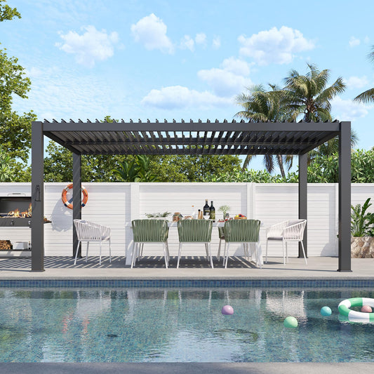 Aoxun Louvered Pergola 10' x 16' 96S Outdoor Metal Pergola with Adjustable Top for Decks, Gardens and Backyards, Easy Assembly via Structural Patent, Gray