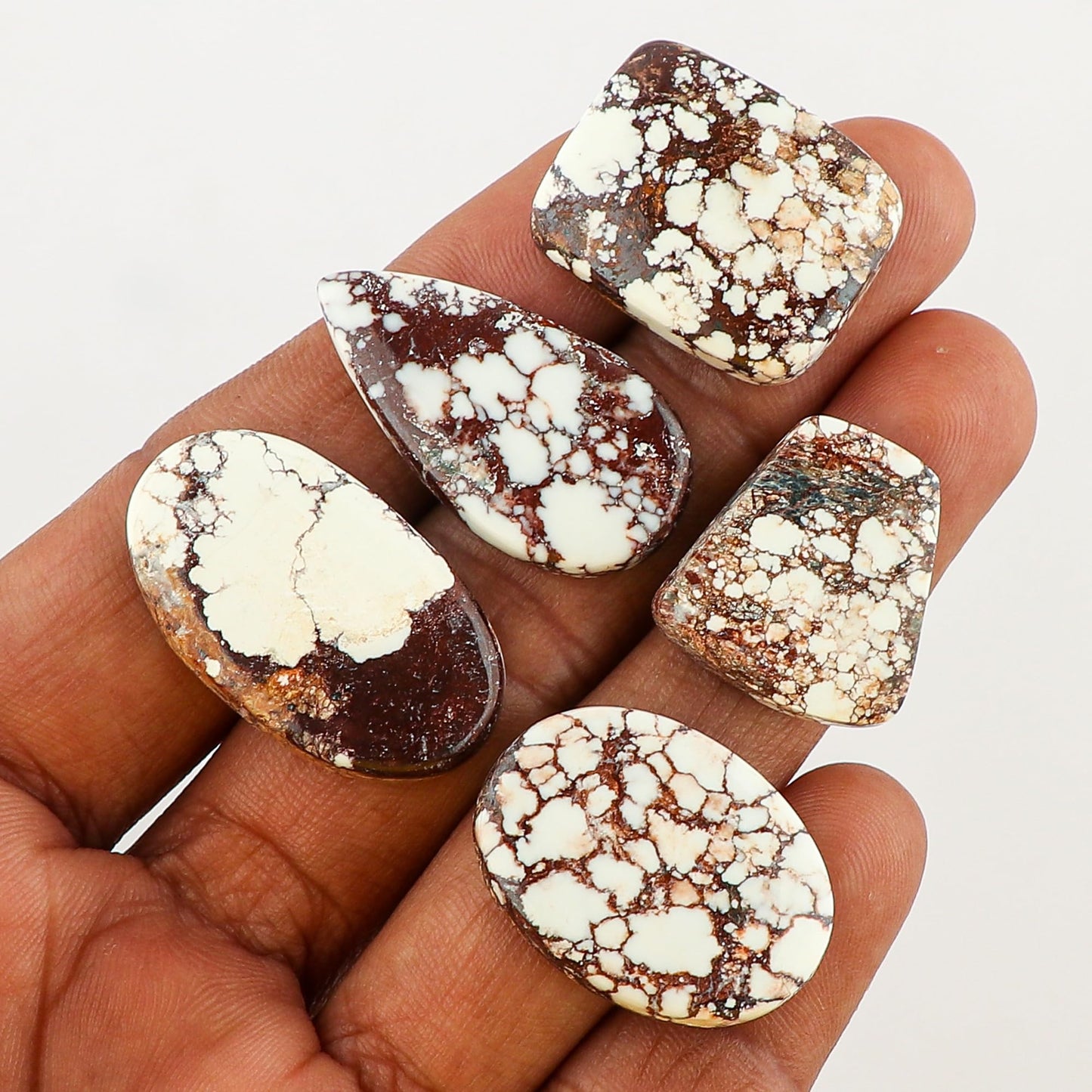 CRYSTALINES 5pcs, Natural Wild Horse Jasper Gemstone, Bulk Flatback Cabochon Stones, Wholesale Polished Supplies, DIY Jewelry Making, Chakra Healing Crystals, Wire Wrapping, Gem Collection