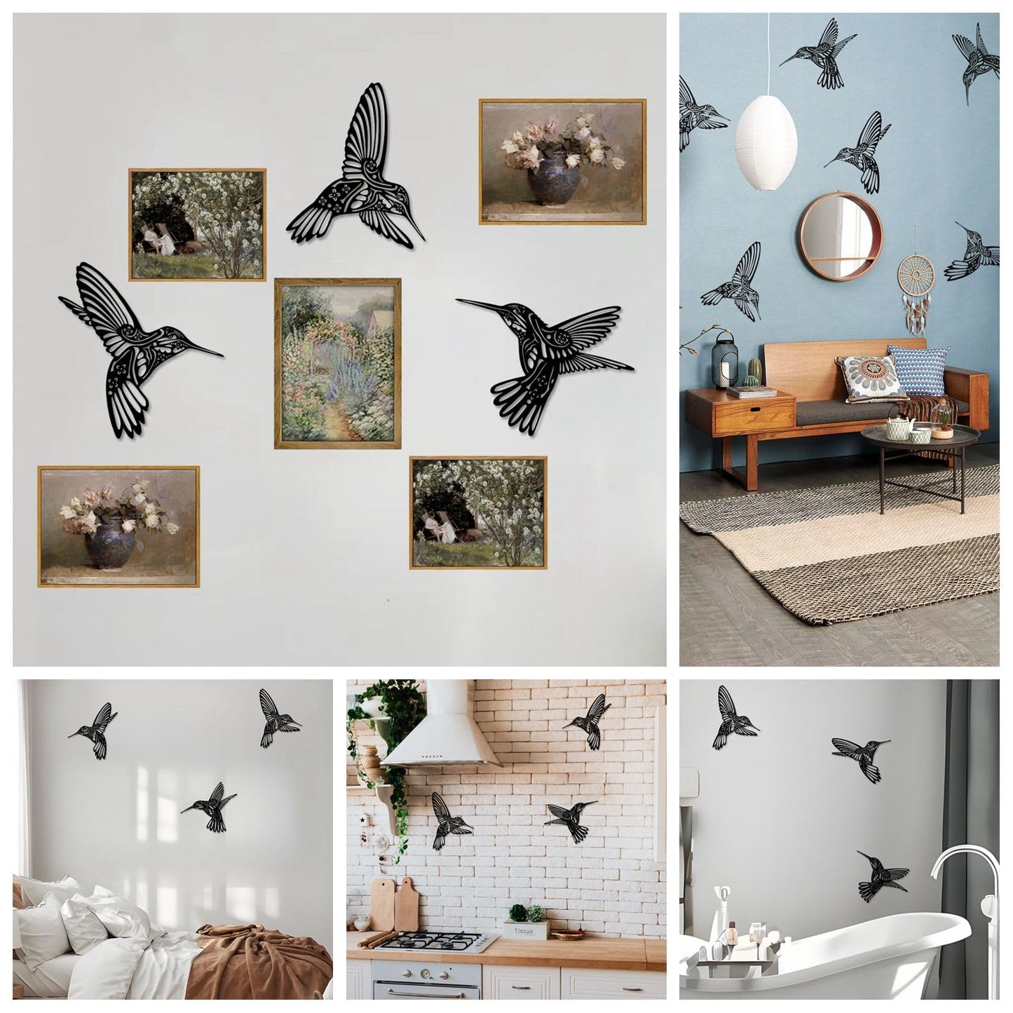 QZGXDECO Set of 3 Metal Hummingbird Wall Decor, 3D Iron Bird Wall Art for Outdoor Garden Fence, Patio & Yard Decorations, Large Hanging Sculptures for Living Room & Home, Gifts for Bird Lovers