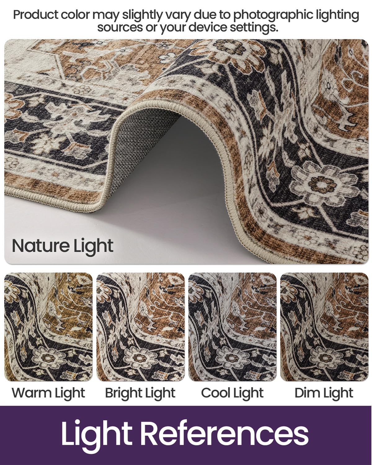 DEXI Hallway Washable Runner Rug 3x7, Vintage Farmhouse Thin Kitchen Runner with Non Slip Backing, Soft Entryway Floor Rug, Stain Resistant Distressed Carpet for Bedroom Living Room, Brown