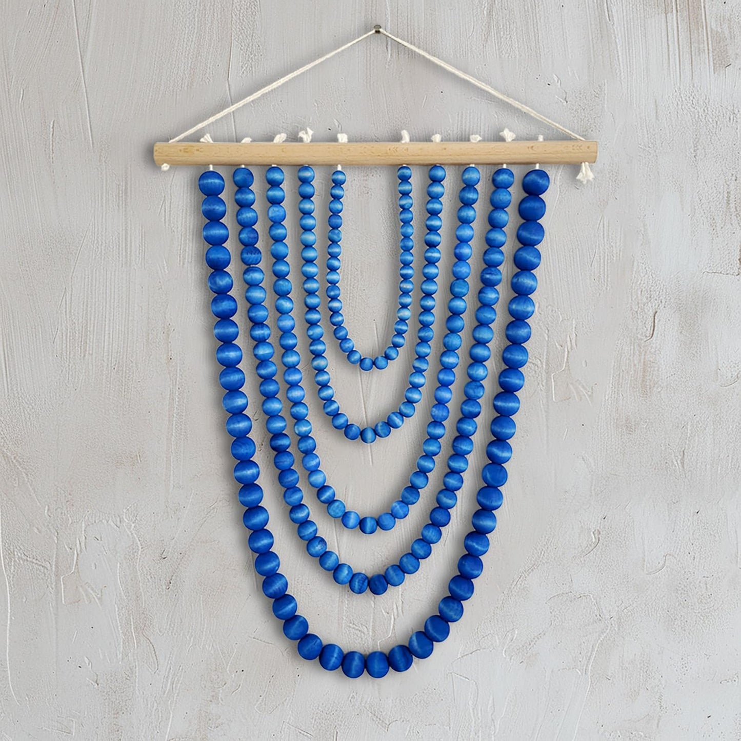 YarnieJiajia Wooden Beads Boho Home Decor Bedroom Tapestry Aesthetic Minimalist Farmhouse Wall Hanging Decor Netural For Living Room College Dorm Nursery Classroom (Blue)