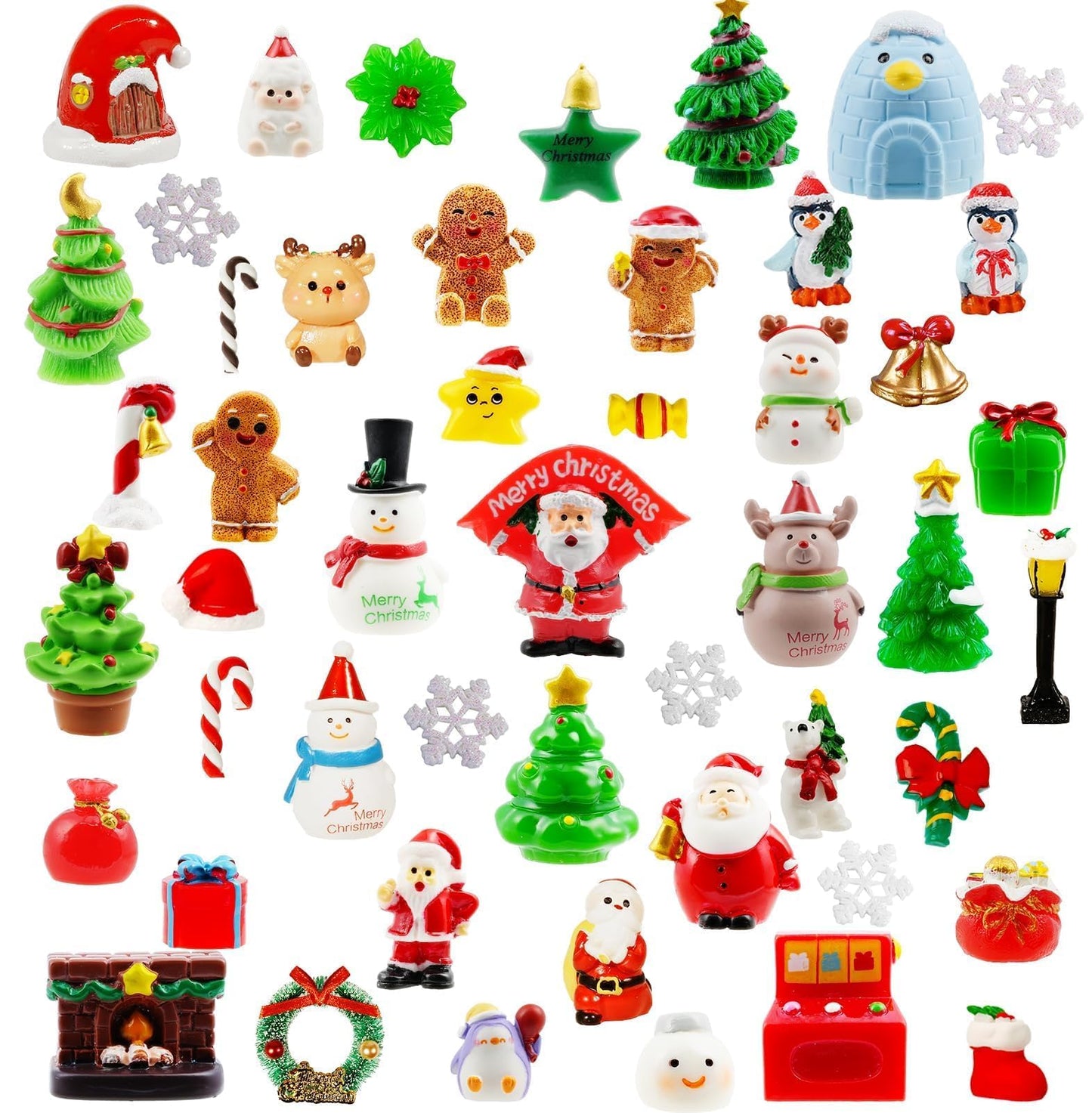 Exasinine 50Pcs Mini Christmas Figurines 48 Style Christmas Miniature Figurines for Winter Xmas Village Accessories Cake Toppers & Home Décor