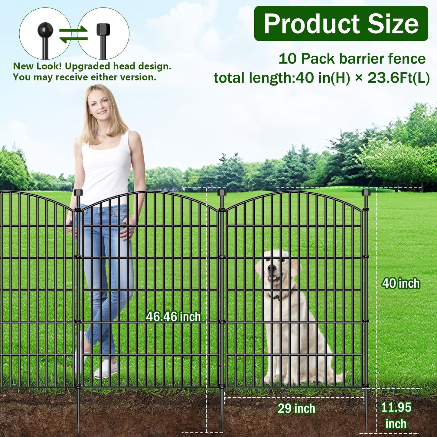 10 Panels No Dig Decorative Garden Fence - 40 in (H) x 23.6 ft (L), Dog Fence Outdoor for Yard，Rustproof Metal Animal Barrier Ground Stakes Fencing for Garden, Patio, Flower Bed