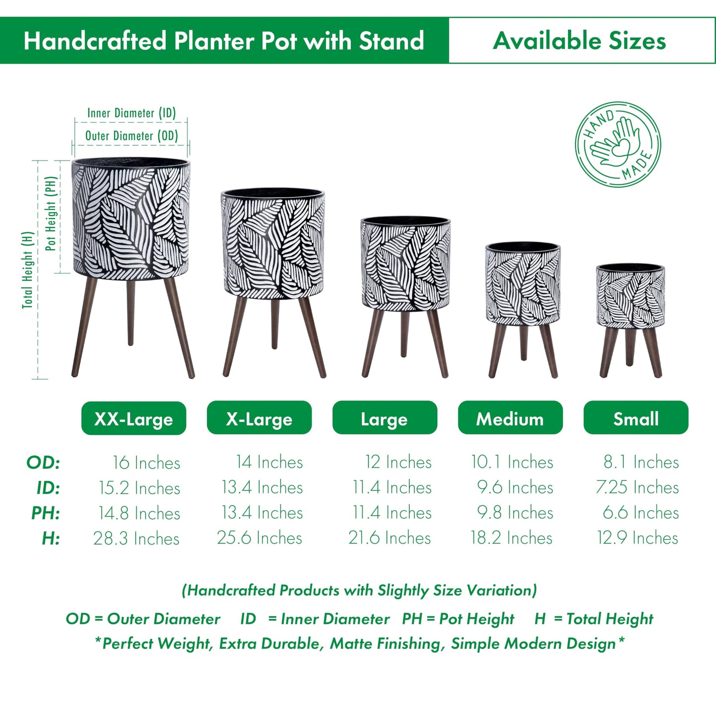 D'vine Dev 14 Inch Planter Pot with Stand, Mid-Century Tall Plant Pot with Legs for Indoor Plants, X-Large, White/Grey, 88-L-D-7