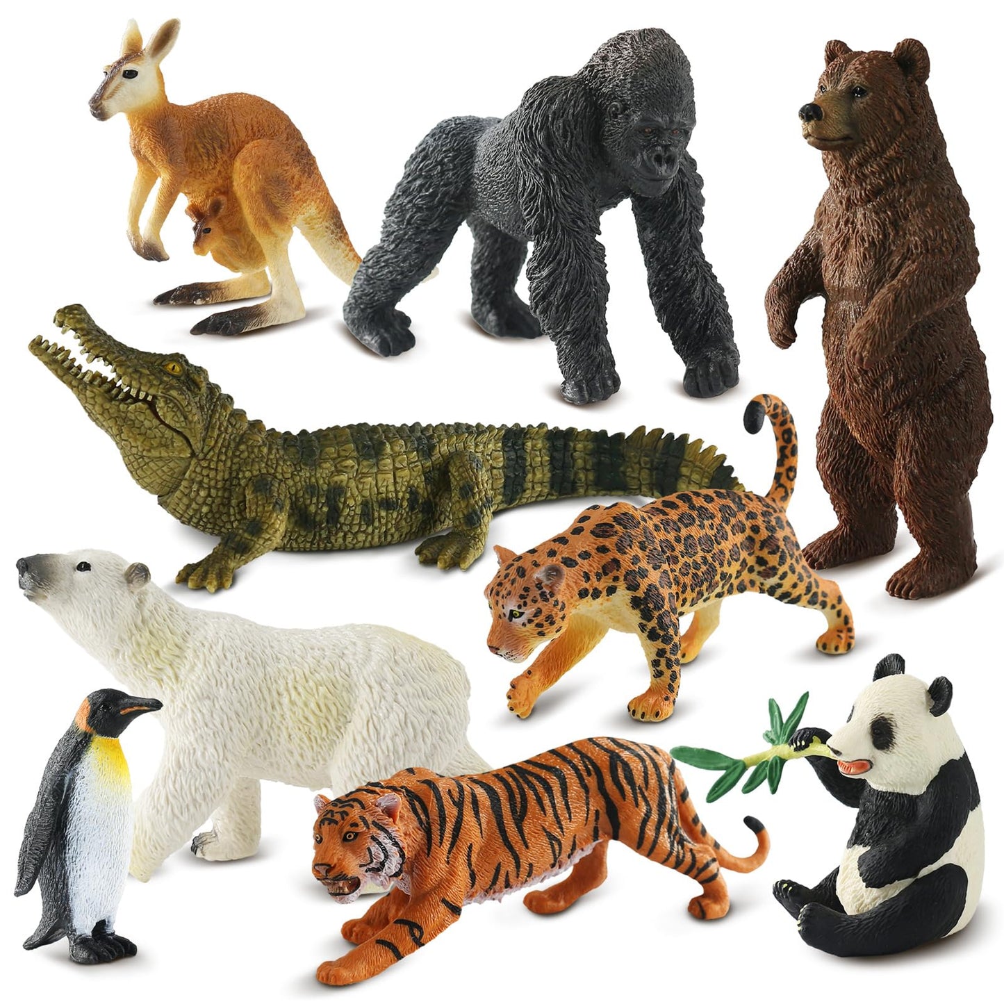 Zippytots 9 PCS Zoo Animal Toys for Kids 3-5 Realistic Plastic Wild Animal Figurine Toys Educational Learning Toy for Kids Boys Girls Toddlers